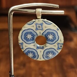 Floral Enamel Pendant - Handcrafted - chain not included